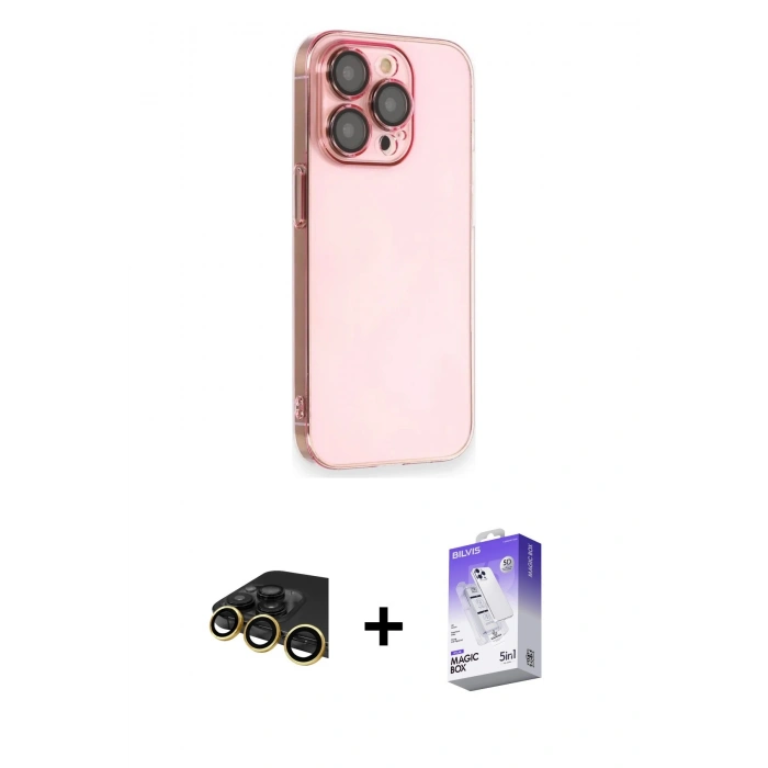 MARSİLYAN™- iPhone 13 Pro Max Kılıf Siluet Minimal Özel Seri - Siyah Bilvis 5in1 3D Magic Cam Ekran Koruyucu + Raze Metal Kamera Lens - GD