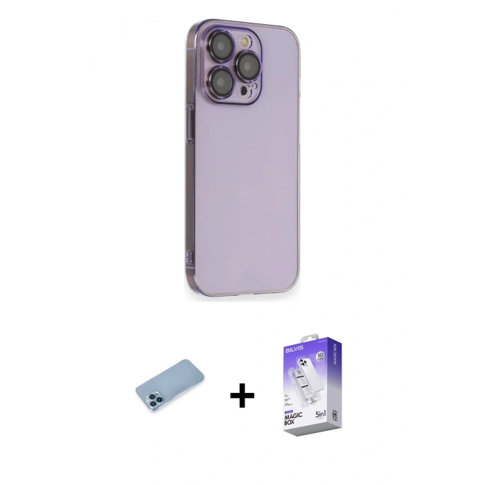MARSİLYAN™- iPhone 13 Pro Max Kılıf Siluet Minimal Özel Seri - Siyah Bilvis 5in1 3D Magic Cam Ekran Koruyucu + Shine Kamera Lens Koruma Cam - MI