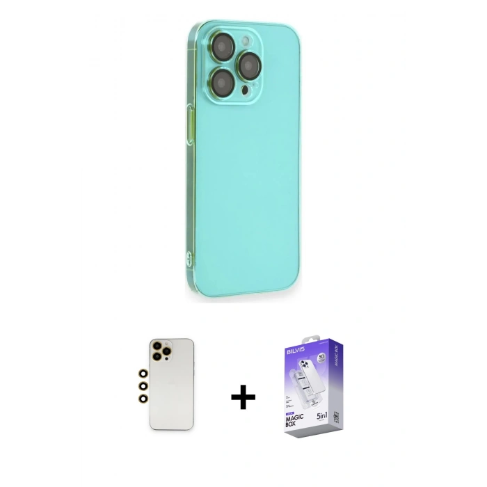 MARSİLYAN™- iPhone 13 Pro Max Kılıf Siluet Minimal Özel Seri - Siyah Bilvis 5in1 3D Magic Cam Ekran Koruyucu + Shine Kamera Lens - GD