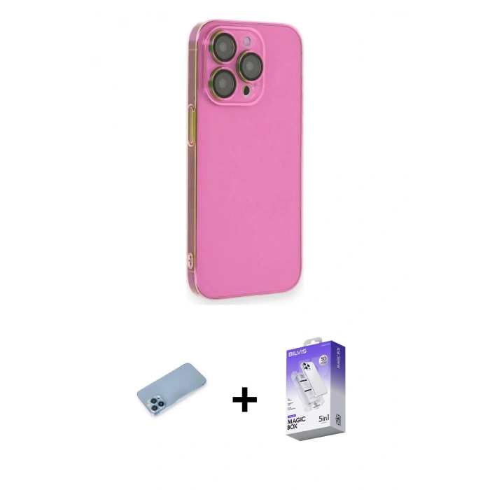 MARSİLYAN™- iPhone 13 Pro Max Kılıf Siluet Minimal Özel Seri - Siyah Bilvis 5in1 3D Magic Cam Ekran Koruyucu + Shine Kamera Lens Koruma Cam - MI