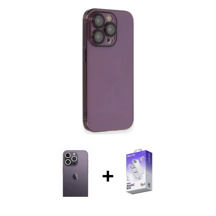 MARSİLYAN™- iPhone 13 Pro Max Kılıf Siluet Minimal Özel Seri - Siyah Bilvis 5in1 3D Magic Cam Ekran Koruyucu + Beyaz Neon Fosforlu Kamera Lens