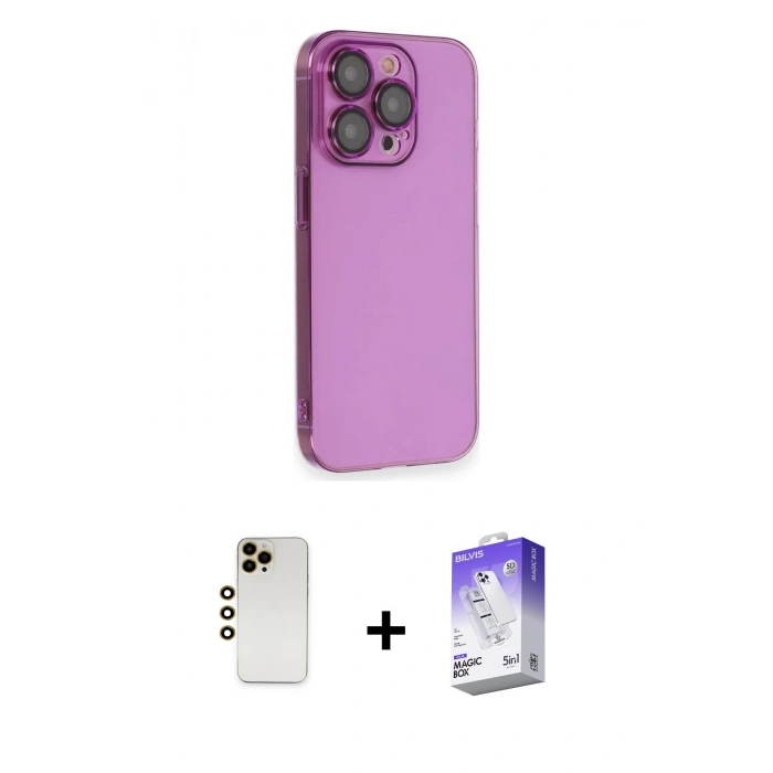 MARSİLYAN™- iPhone 13 Pro Max Kılıf Siluet Minimal Özel Seri - Siyah Bilvis 5in1 3D Magic Cam Ekran Koruyucu + Shine Kamera Lens - GD