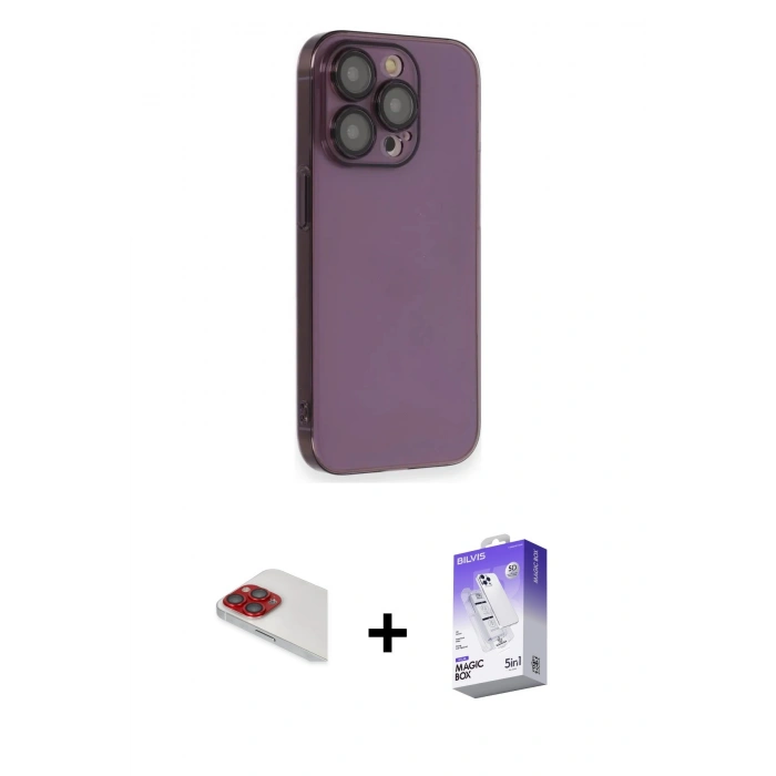 MARSİLYAN™- iPhone 13 Pro Max Kılıf Siluet Minimal Özel Seri - Siyah Bilvis 5in1 3D Magic Cam Ekran Koruyucu + Pers Alüminyum Kamera Lens - KI