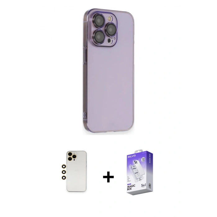 MARSİLYAN™- iPhone 13 Pro Max Kılıf Siluet Minimal Özel Seri - Siyah Bilvis 5in1 3D Magic Cam Ekran Koruyucu + Shine Kamera Lens - GD