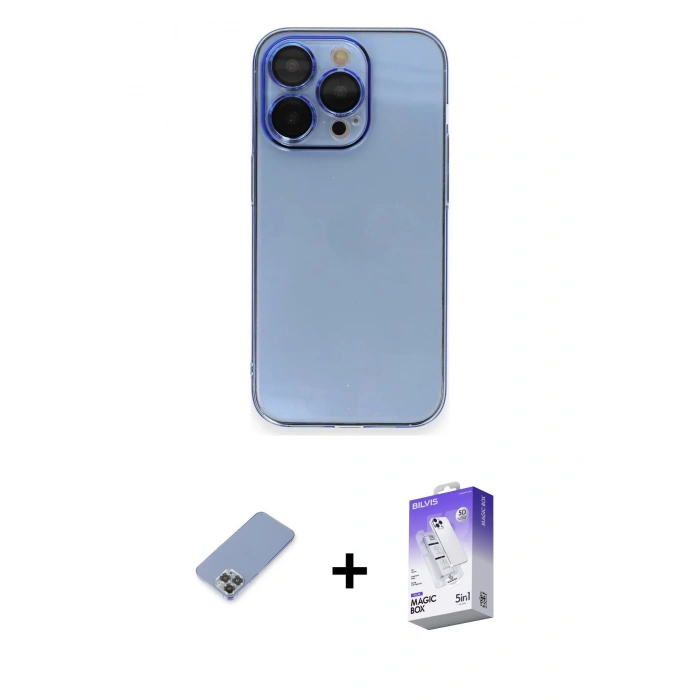 MARSİLYAN™- iPhone 13 Pro Max Kılıf Siluet Minimal Özel Seri - Siyah Bilvis 5in1 3D Magic Cam Ekran Koruyucu + Koyu Yeşil Metal Kamera Lens Koruma Cam