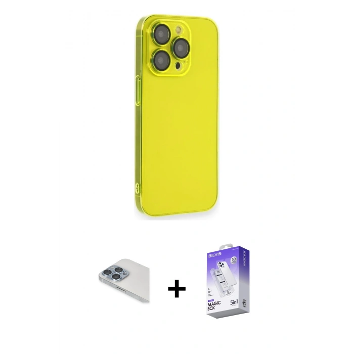 MARSİLYAN™- iPhone 13 Pro Max Kılıf Siluet Minimal Özel Seri - Siyah Bilvis 5in1 3D Magic Cam Ekran Koruyucu + Pers Alüminyum Kamera Lens - SABE