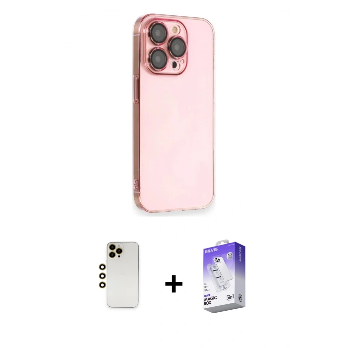 MARSİLYAN™- iPhone 13 Pro Max Kılıf Siluet Minimal Özel Seri - Siyah Bilvis 5in1 3D Magic Cam Ekran Koruyucu + Shine Kamera Lens - GD