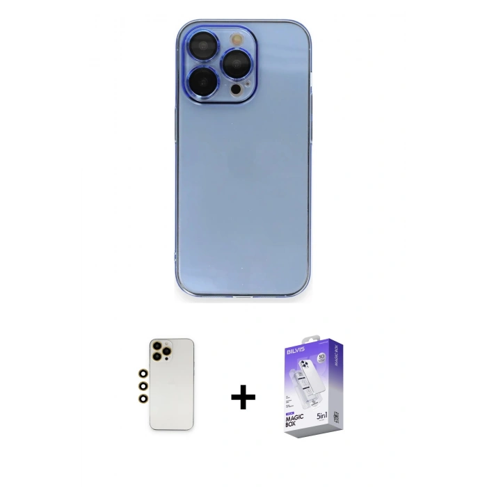 MARSİLYAN™- iPhone 13 Pro Max Kılıf Siluet Minimal Özel Seri - Siyah Bilvis 5in1 3D Magic Cam Ekran Koruyucu + Shine Kamera Lens - GD