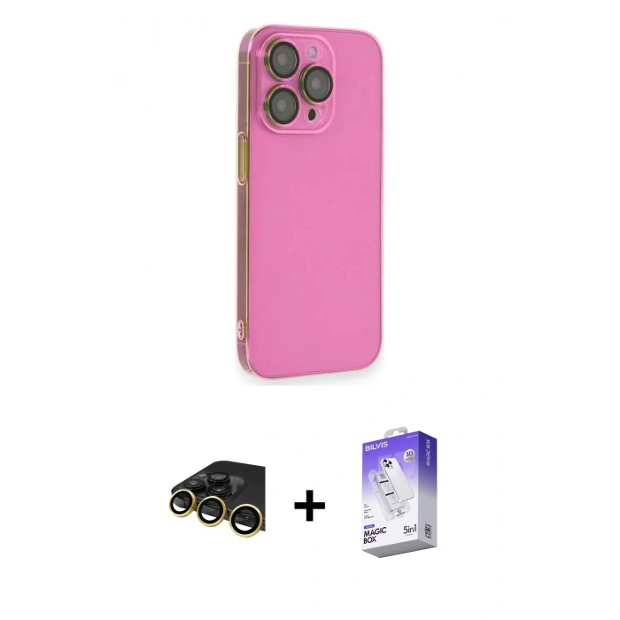 MARSİLYAN™- iPhone 13 Pro Max Kılıf Siluet Minimal Özel Seri - Siyah Bilvis 5in1 3D Magic Cam Ekran Koruyucu + Raze Metal Kamera Lens - GD