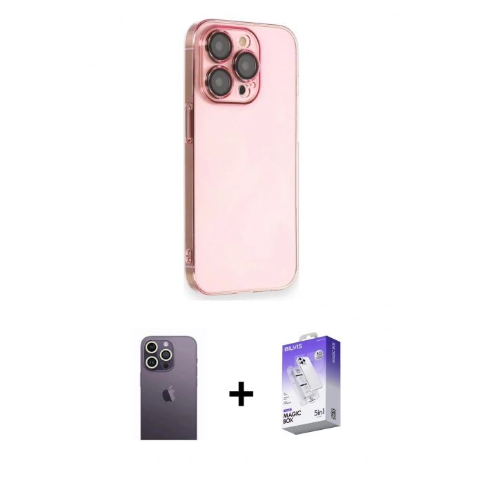 MARSİLYAN™- iPhone 13 Pro Max Kılıf Siluet Minimal Özel Seri - Siyah Bilvis 5in1 3D Magic Cam Ekran Koruyucu + Beyaz Neon Fosforlu Kamera Lens