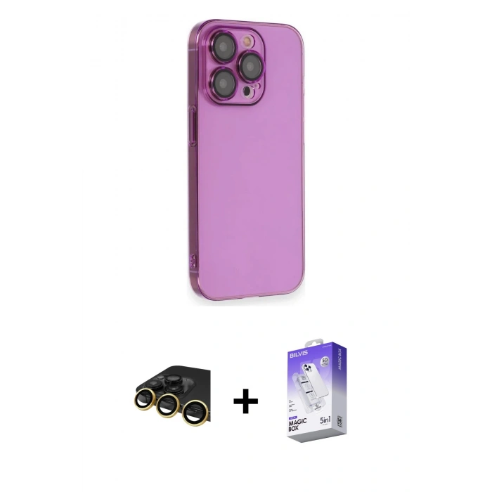 MARSİLYAN™- iPhone 13 Pro Max Kılıf Siluet Minimal Özel Seri - Siyah Bilvis 5in1 3D Magic Cam Ekran Koruyucu + Raze Metal Kamera Lens - GD