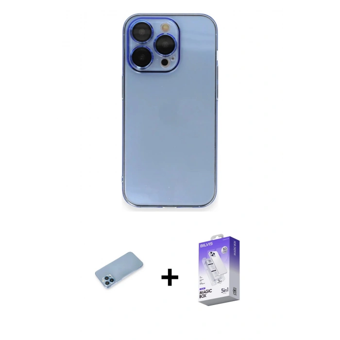MARSİLYAN™- iPhone 13 Pro Max Kılıf Siluet Minimal Özel Seri - Siyah Bilvis 5in1 3D Magic Cam Ekran Koruyucu + Shine Kamera Lens Koruma Cam - MI
