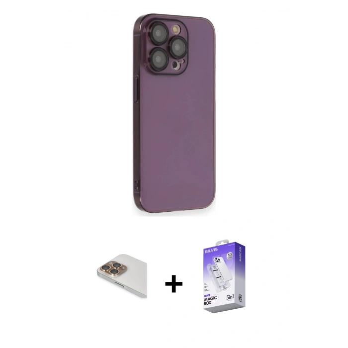 MARSİLYAN™- iPhone 13 Pro Max Kılıf Siluet Minimal Özel Seri - Siyah Bilvis 5in1 3D Magic Cam Ekran Koruyucu + Pers Alüminyum Kamera Lens - GD