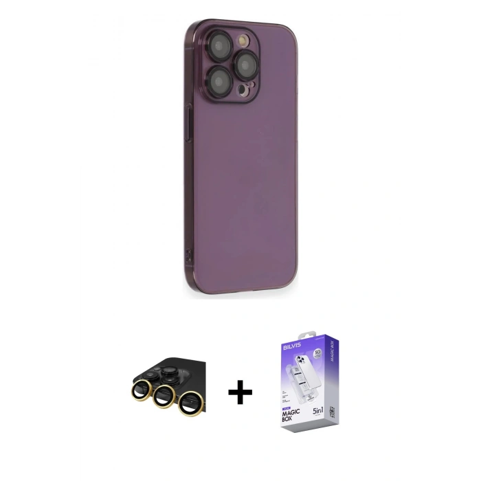 MARSİLYAN™- iPhone 13 Pro Max Kılıf Siluet Minimal Özel Seri - Siyah Bilvis 5in1 3D Magic Cam Ekran Koruyucu + Raze Metal Kamera Lens - GD