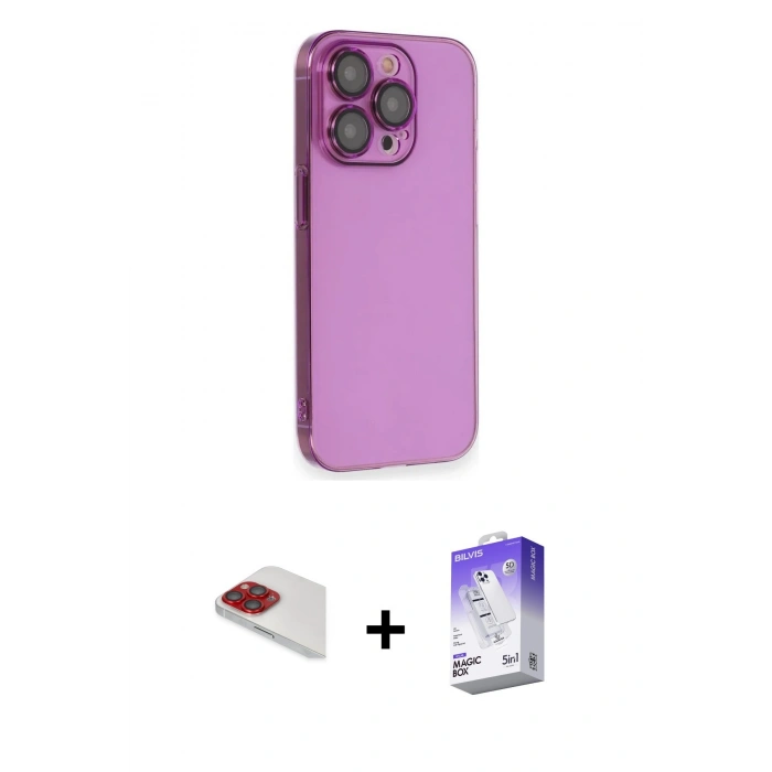 MARSİLYAN™- iPhone 13 Pro Max Kılıf Siluet Minimal Özel Seri - Siyah Bilvis 5in1 3D Magic Cam Ekran Koruyucu + Pers Alüminyum Kamera Lens - KI