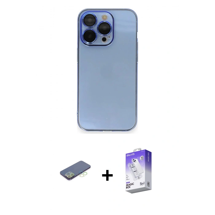 MARSİLYAN™- iPhone 13 Pro Max Kılıf Siluet Minimal Özel Seri - Siyah Bilvis 5in1 3D Magic Cam Ekran Koruyucu + Yeşil Renkli Kamera Lens Koruma Cam