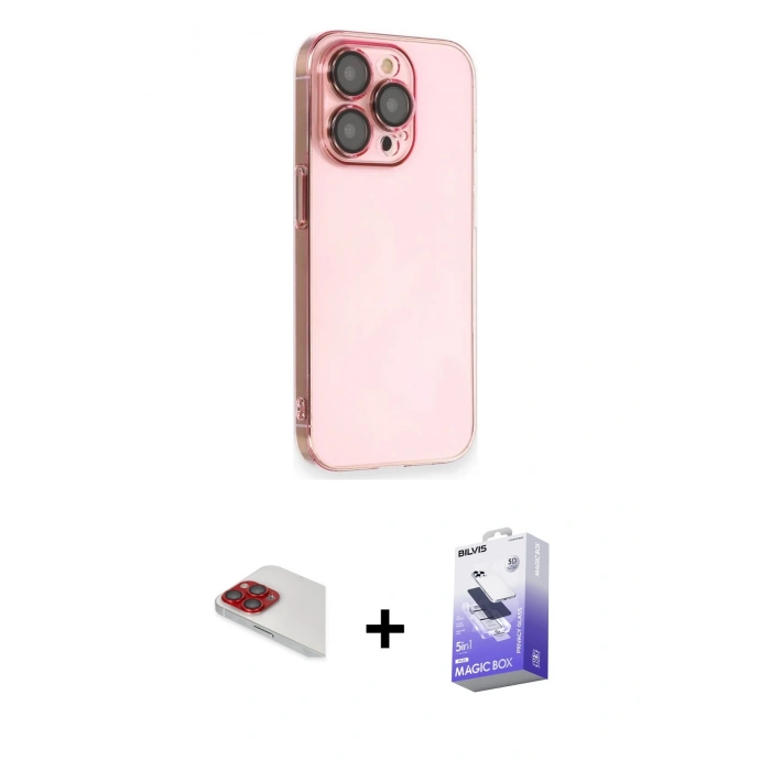 MARSİLYAN™- iPhone 13 Pro Max Kılıf Siluet Minimal Özel Seri - Siyah Bilvis 5in1 5D Magic Hayalet Cam Ekran Koruyucu + Pers Alüminyum Kamera Lens - KI