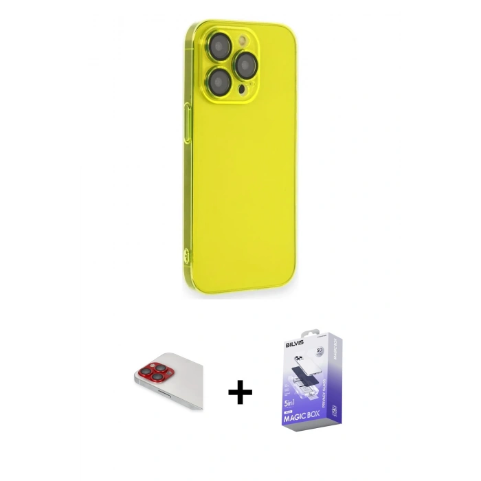 MARSİLYAN™- iPhone 13 Pro Max Kılıf Siluet Minimal Özel Seri - Siyah Bilvis 5in1 5D Magic Hayalet Cam Ekran Koruyucu + Pers Alüminyum Kamera Lens - KI