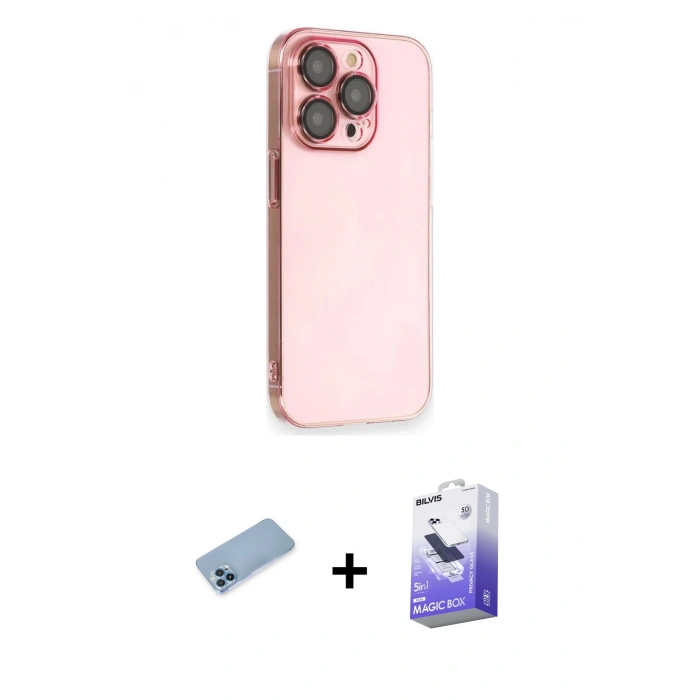 MARSİLYAN™- iPhone 13 Pro Max Kılıf Siluet Minimal Özel Seri - Siyah Bilvis 5in1 5D Magic Hayalet Cam Ekran Koruyucu + Shine Kamera Lens Koruma Cam - MI