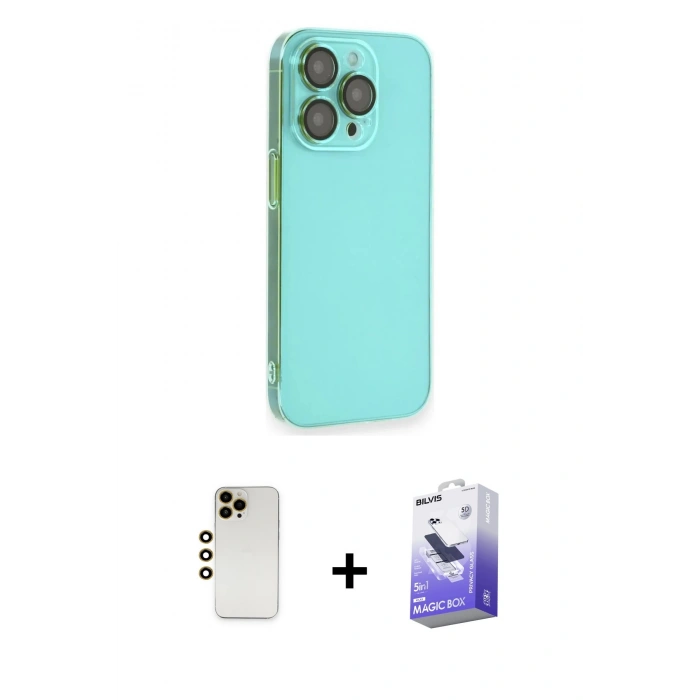 MARSİLYAN™- iPhone 13 Pro Max Kılıf Siluet Minimal Özel Seri - Siyah Bilvis 5in1 5D Magic Hayalet Cam Ekran Koruyucu + Shine Kamera Lens - GD