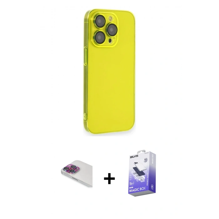 MARSİLYAN™- iPhone 13 Pro Max Kılıf Siluet Minimal Özel Seri - Siyah Bilvis 5in1 5D Magic Hayalet Cam Ekran Koruyucu + Pers Alüminyum Kamera Lens - GI