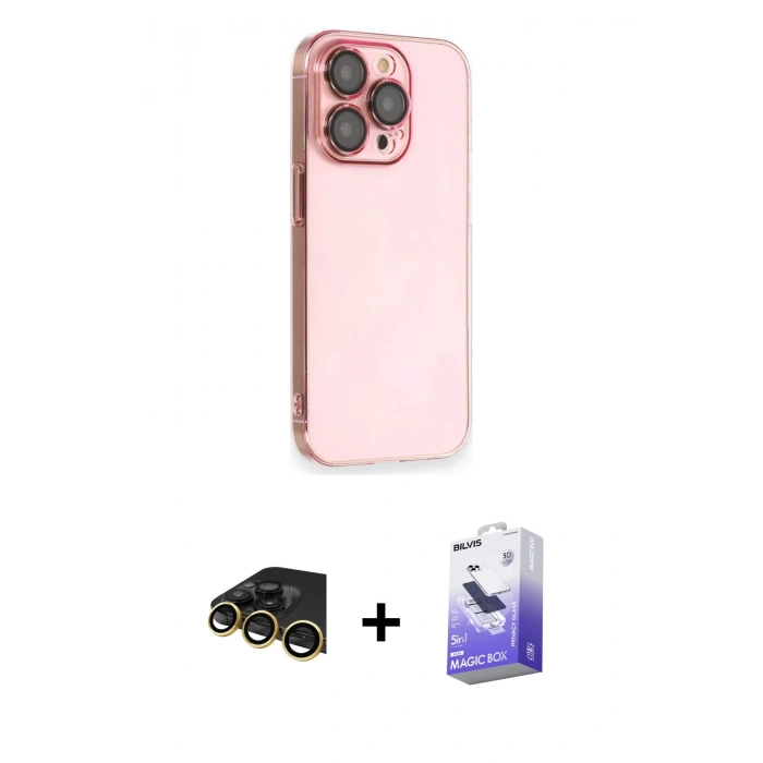 MARSİLYAN™- iPhone 13 Pro Max Kılıf Siluet Minimal Özel Seri - Siyah Bilvis 5in1 5D Magic Hayalet Cam Ekran Koruyucu + Raze Metal Kamera Lens - GD