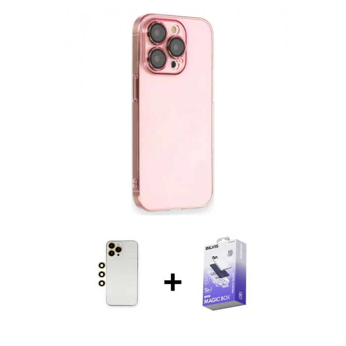 MARSİLYAN™- iPhone 13 Pro Max Kılıf Siluet Minimal Özel Seri - Siyah Bilvis 5in1 5D Magic Hayalet Cam Ekran Koruyucu + Shine Kamera Lens - GD