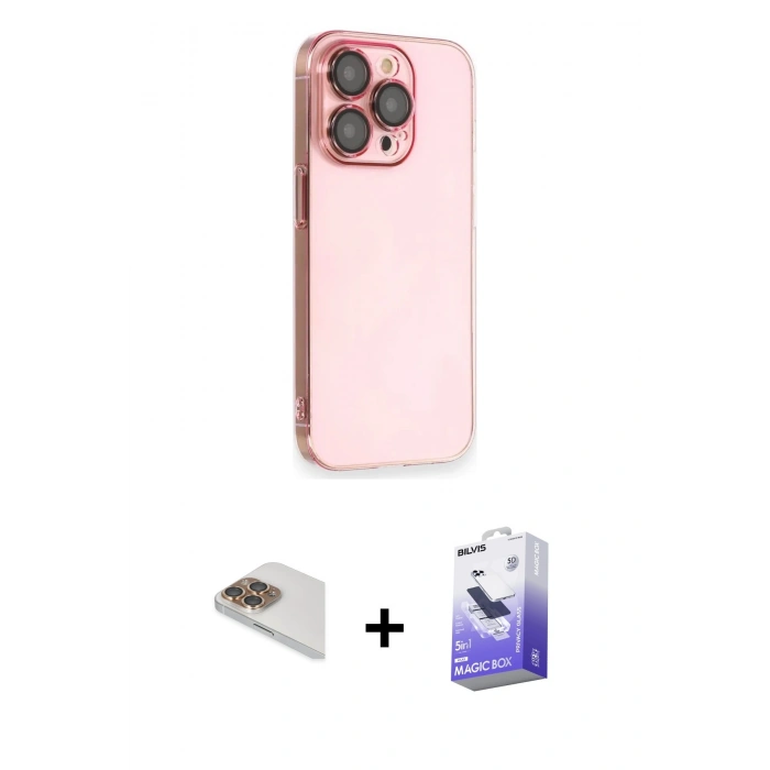 MARSİLYAN™- iPhone 13 Pro Max Kılıf Siluet Minimal Özel Seri - Siyah Bilvis 5in1 5D Magic Hayalet Cam Ekran Koruyucu + Pers Alüminyum Kamera Lens - GD