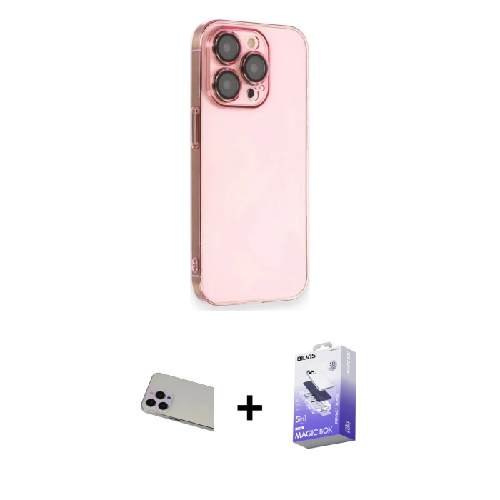 MARSİLYAN™- iPhone 13 Pro Max Kılıf Siluet Minimal Özel Seri - Siyah Bilvis 5in1 5D Magic Hayalet Cam Ekran Koruyucu + Rainbow Kamera Lens Koruma Cam - MR