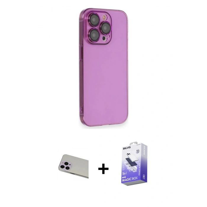 MARSİLYAN™- iPhone 13 Pro Max Kılıf Siluet Minimal Özel Seri - Siyah Bilvis 5in1 5D Magic Hayalet Cam Ekran Koruyucu + Rainbow Kamera Lens Koruma Cam - MR