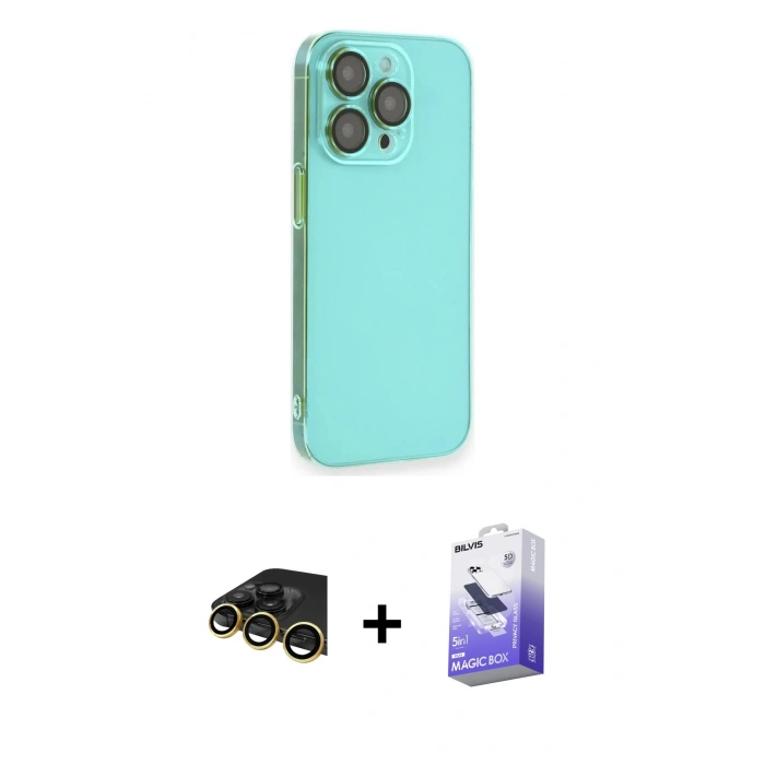 MARSİLYAN™- iPhone 13 Pro Max Kılıf Siluet Minimal Özel Seri - Siyah Bilvis 5in1 5D Magic Hayalet Cam Ekran Koruyucu + Raze Metal Kamera Lens - GD