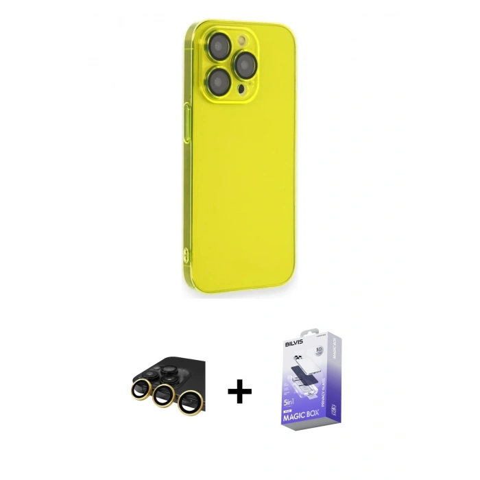 MARSİLYAN™- iPhone 13 Pro Max Kılıf Siluet Minimal Özel Seri - Siyah Bilvis 5in1 5D Magic Hayalet Cam Ekran Koruyucu + Raze Metal Kamera Lens - GD