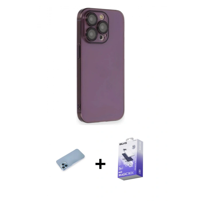 MARSİLYAN™- iPhone 13 Pro Max Kılıf Siluet Minimal Özel Seri - Siyah Bilvis 5in1 5D Magic Hayalet Cam Ekran Koruyucu + Shine Kamera Lens Koruma Cam - MI