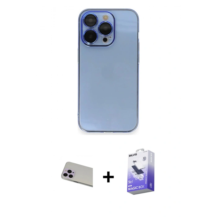 MARSİLYAN™- iPhone 13 Pro Max Kılıf Siluet Minimal Özel Seri - Siyah Bilvis 5in1 5D Magic Hayalet Cam Ekran Koruyucu + Rainbow Kamera Lens Koruma Cam - MR