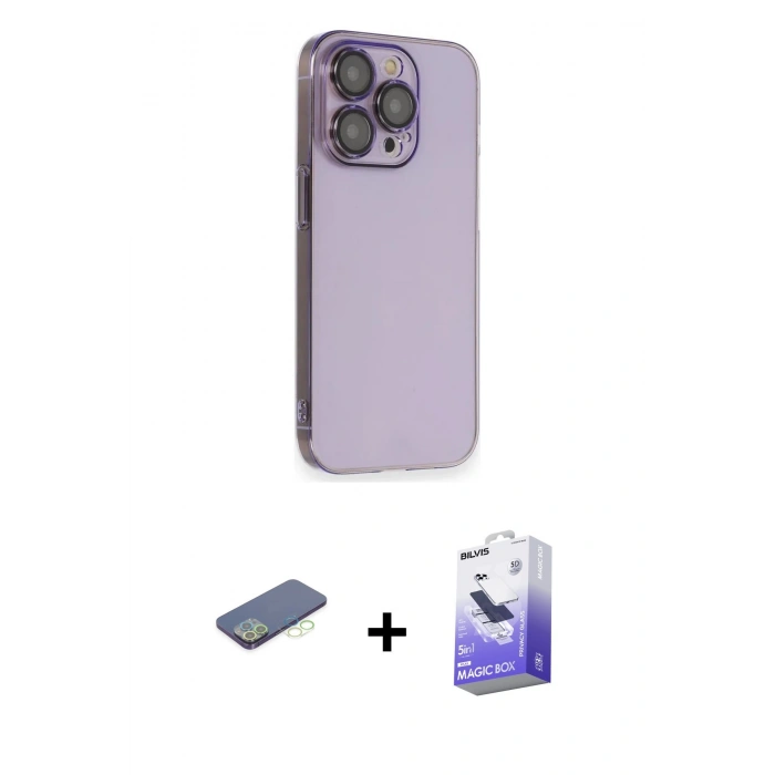 MARSİLYAN™- iPhone 13 Pro Max Kılıf Siluet Minimal Özel Seri - Siyah Bilvis 5in1 5D Magic Hayalet Cam Ekran Koruyucu + Renkli Kamera Lens Koruma Cam - YL