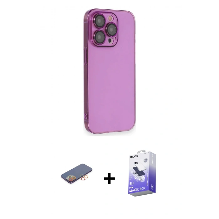 MARSİLYAN™- iPhone 13 Pro Max Kılıf Siluet Minimal Özel Seri - Siyah Bilvis 5in1 5D Magic Hayalet Cam Ekran Koruyucu + Renkli Kamera Lens Koruma Cam - TU