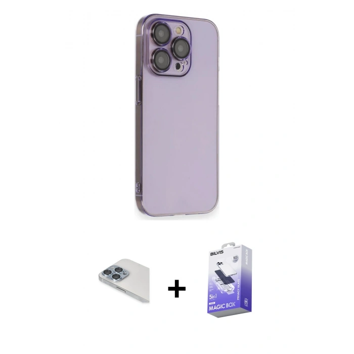 MARSİLYAN™- iPhone 13 Pro Max Kılıf Siluet Minimal Özel Seri - Siyah Bilvis 5in1 5D Magic Hayalet Cam Ekran Koruyucu + Pers Alüminyum Kamera Lens - SABE