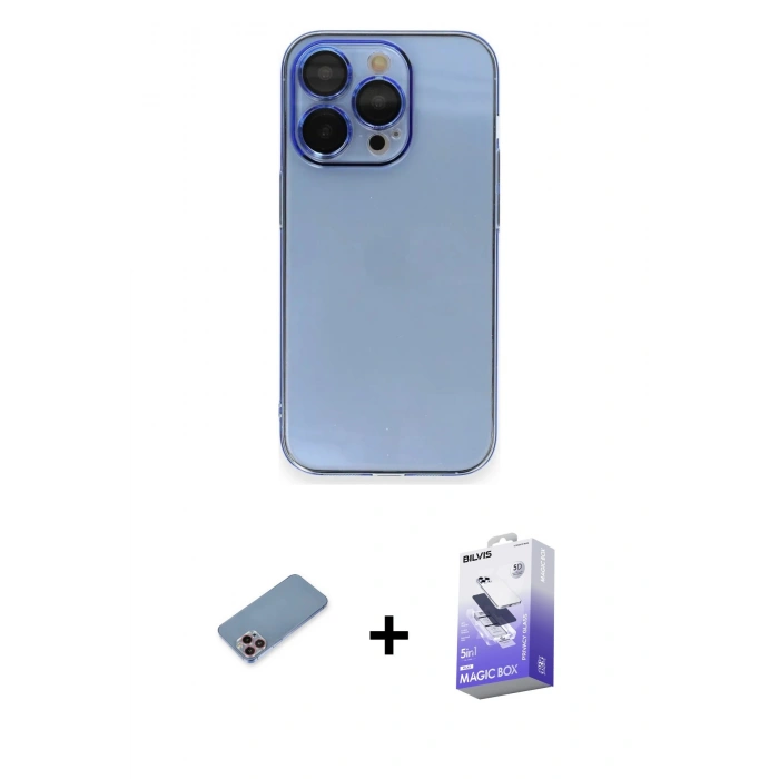 MARSİLYAN™- iPhone 13 Pro Max Kılıf Siluet Minimal Özel Seri - Siyah Bilvis 5in1 5D Magic Hayalet Cam Ekran Koruyucu + Shine Kamera Lens Koruma Cam - PE