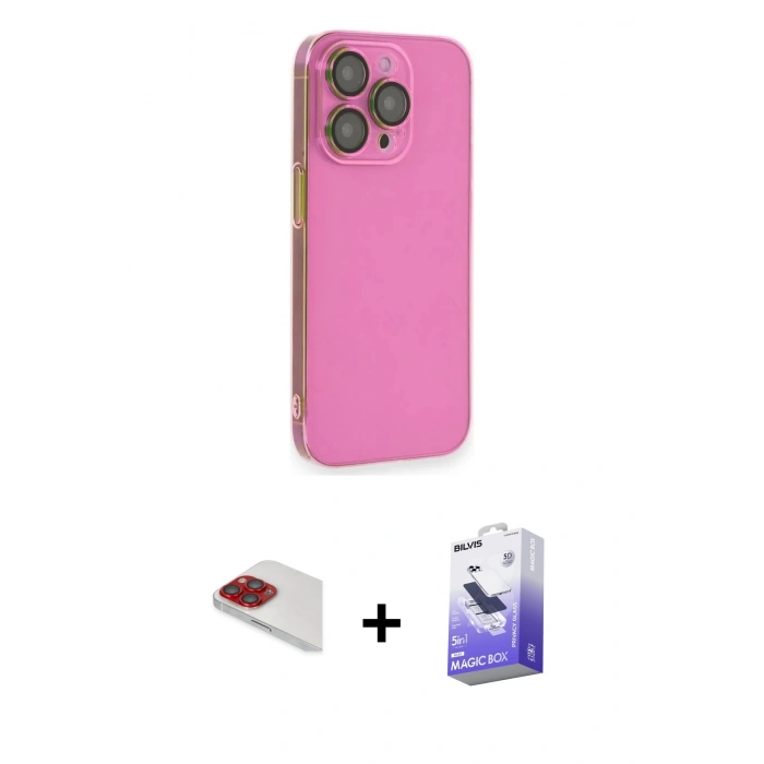 MARSİLYAN™- iPhone 13 Pro Max Kılıf Siluet Minimal Özel Seri - Siyah Bilvis 5in1 5D Magic Hayalet Cam Ekran Koruyucu + Pers Alüminyum Kamera Lens - KI