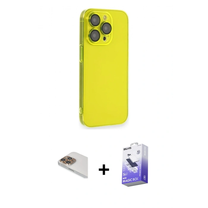 MARSİLYAN™- iPhone 13 Pro Max Kılıf Siluet Minimal Özel Seri - Siyah Bilvis 5in1 5D Magic Hayalet Cam Ekran Koruyucu + Pers Alüminyum Kamera Lens - GD