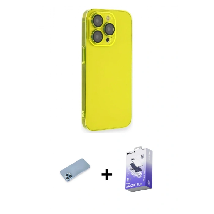 MARSİLYAN™- iPhone 13 Pro Max Kılıf Siluet Minimal Özel Seri - Siyah Bilvis 5in1 5D Magic Hayalet Cam Ekran Koruyucu + Shine Kamera Lens Koruma Cam - MI