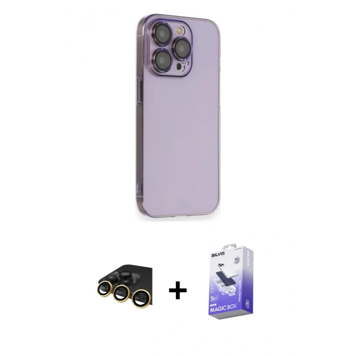 MARSİLYAN™- iPhone 13 Pro Max Kılıf Siluet Minimal Özel Seri - Siyah Bilvis 5in1 5D Magic Hayalet Cam Ekran Koruyucu + Raze Metal Kamera Lens - GD
