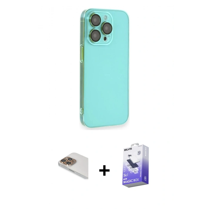 MARSİLYAN™- iPhone 13 Pro Max Kılıf Siluet Minimal Özel Seri - Siyah Bilvis 5in1 5D Magic Hayalet Cam Ekran Koruyucu + Pers Alüminyum Kamera Lens - GD