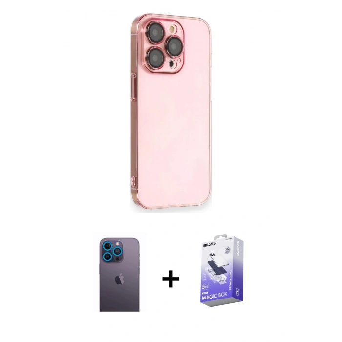 MARSİLYAN™- iPhone 13 Pro Max Kılıf Siluet Minimal Özel Seri - Siyah Bilvis 5in1 5D Magic Hayalet Cam Ekran Koruyucu + Neon Fosforlu Kamera Lens - MI
