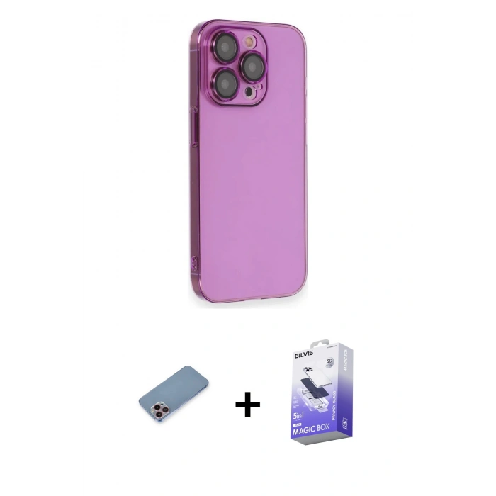MARSİLYAN™- iPhone 13 Pro Max Kılıf Siluet Minimal Özel Seri - Siyah Bilvis 5in1 5D Magic Hayalet Cam Ekran Koruyucu + Shine Kamera Lens Koruma Cam - PE