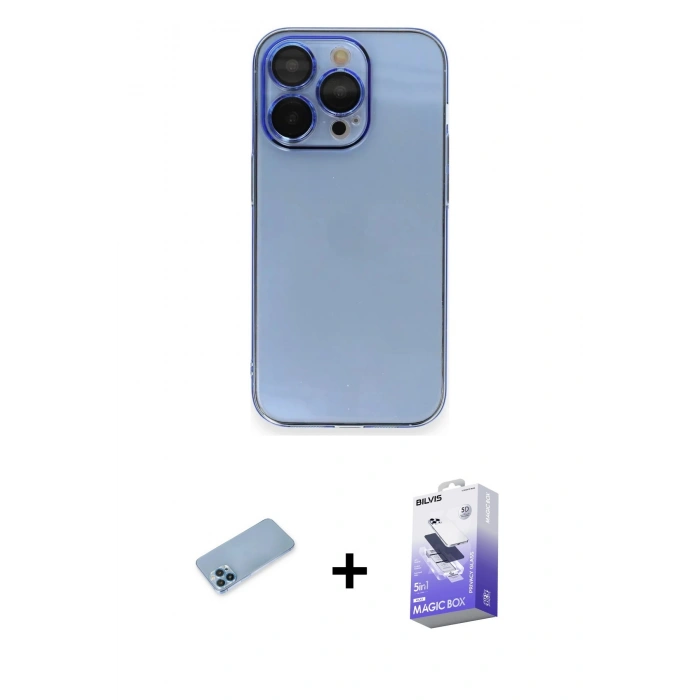 MARSİLYAN™- iPhone 13 Pro Max Kılıf Siluet Minimal Özel Seri - Siyah Bilvis 5in1 5D Magic Hayalet Cam Ekran Koruyucu + Shine Kamera Lens Koruma Cam - MI