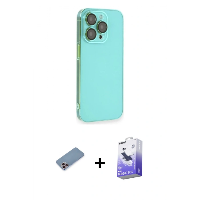 MARSİLYAN™- iPhone 13 Pro Max Kılıf Siluet Minimal Özel Seri - Siyah Bilvis 5in1 5D Magic Hayalet Cam Ekran Koruyucu + Shine Kamera Lens Koruma Cam - PE