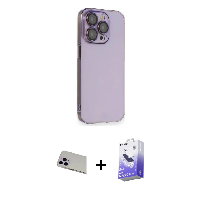 MARSİLYAN™- iPhone 13 Pro Max Kılıf Siluet Minimal Özel Seri - Siyah Bilvis 5in1 5D Magic Hayalet Cam Ekran Koruyucu + Rainbow Kamera Lens Koruma Cam - MR