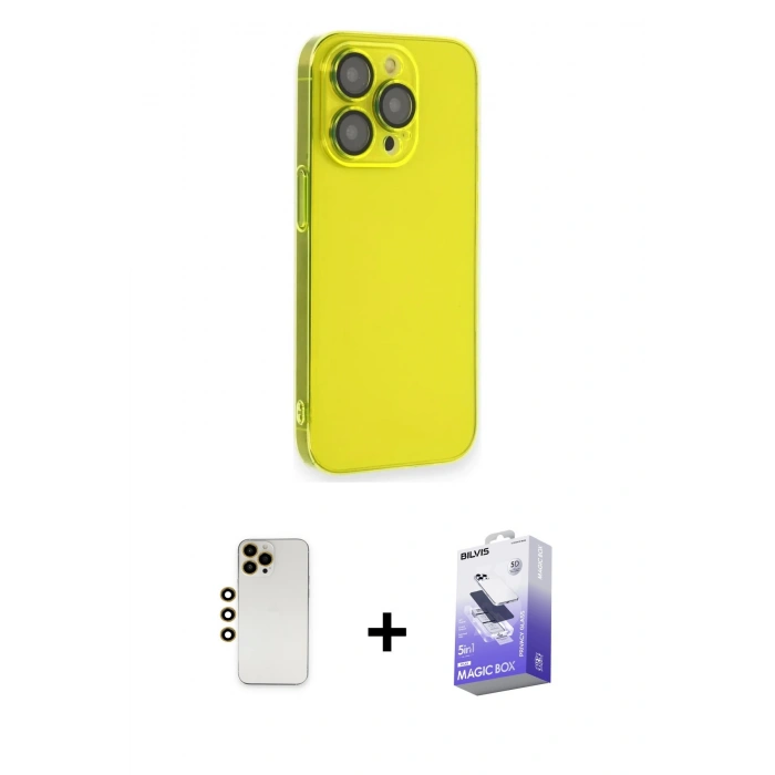 MARSİLYAN™- iPhone 13 Pro Max Kılıf Siluet Minimal Özel Seri - Siyah Bilvis 5in1 5D Magic Hayalet Cam Ekran Koruyucu + Shine Kamera Lens - GD