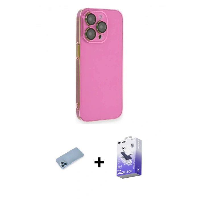 MARSİLYAN™- iPhone 13 Pro Max Kılıf Siluet Minimal Özel Seri - Siyah Bilvis 5in1 5D Magic Hayalet Cam Ekran Koruyucu + Shine Kamera Lens Koruma Cam - MI